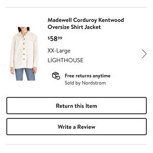 Madewell Corduroy Kentwood Oversized Shirt Jacket